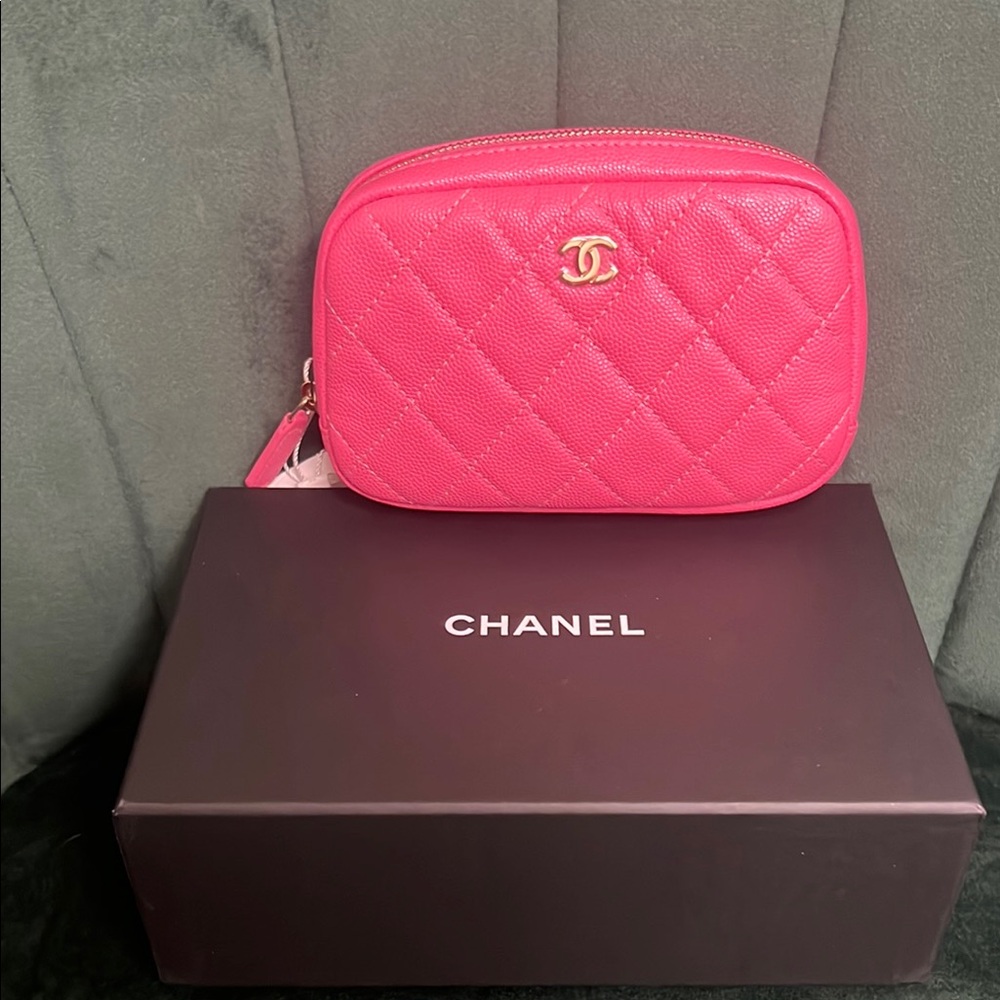 Chanel Pink Quilted Leather Cosmetic Bag